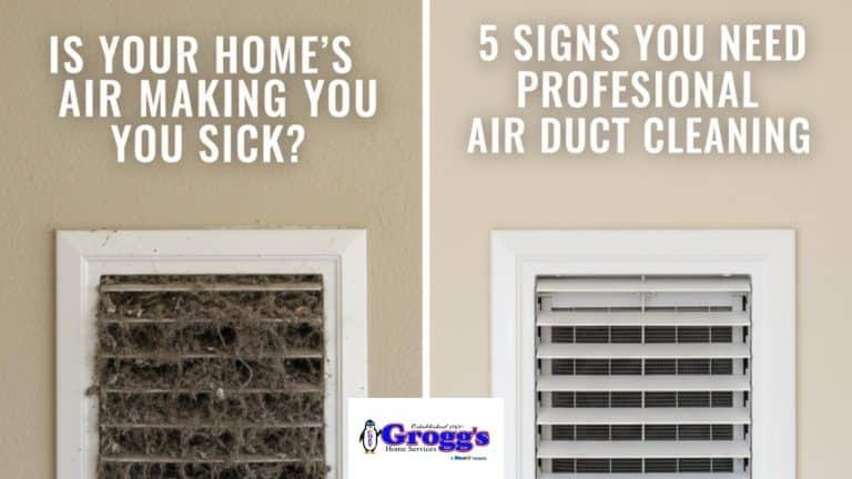 Side-by-side comparison of a dirty air vent before and after a professional air duct cleaning service.