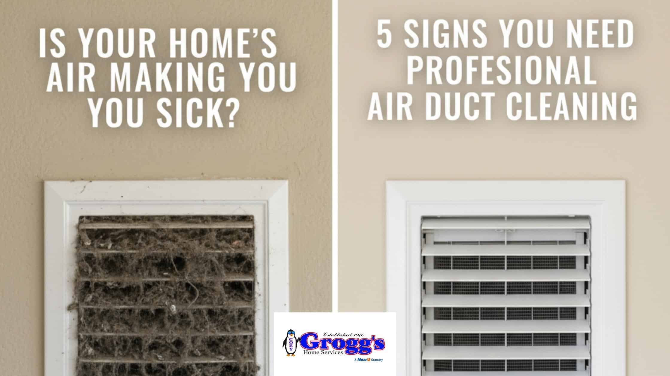 Side-by-side comparison of a dirty air vent before and after a professional air duct cleaning service.