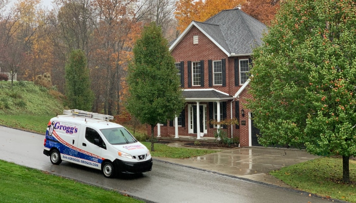 Groggs Service Van Infront Of Brick House Groggs Service Van Infront Of Brick House